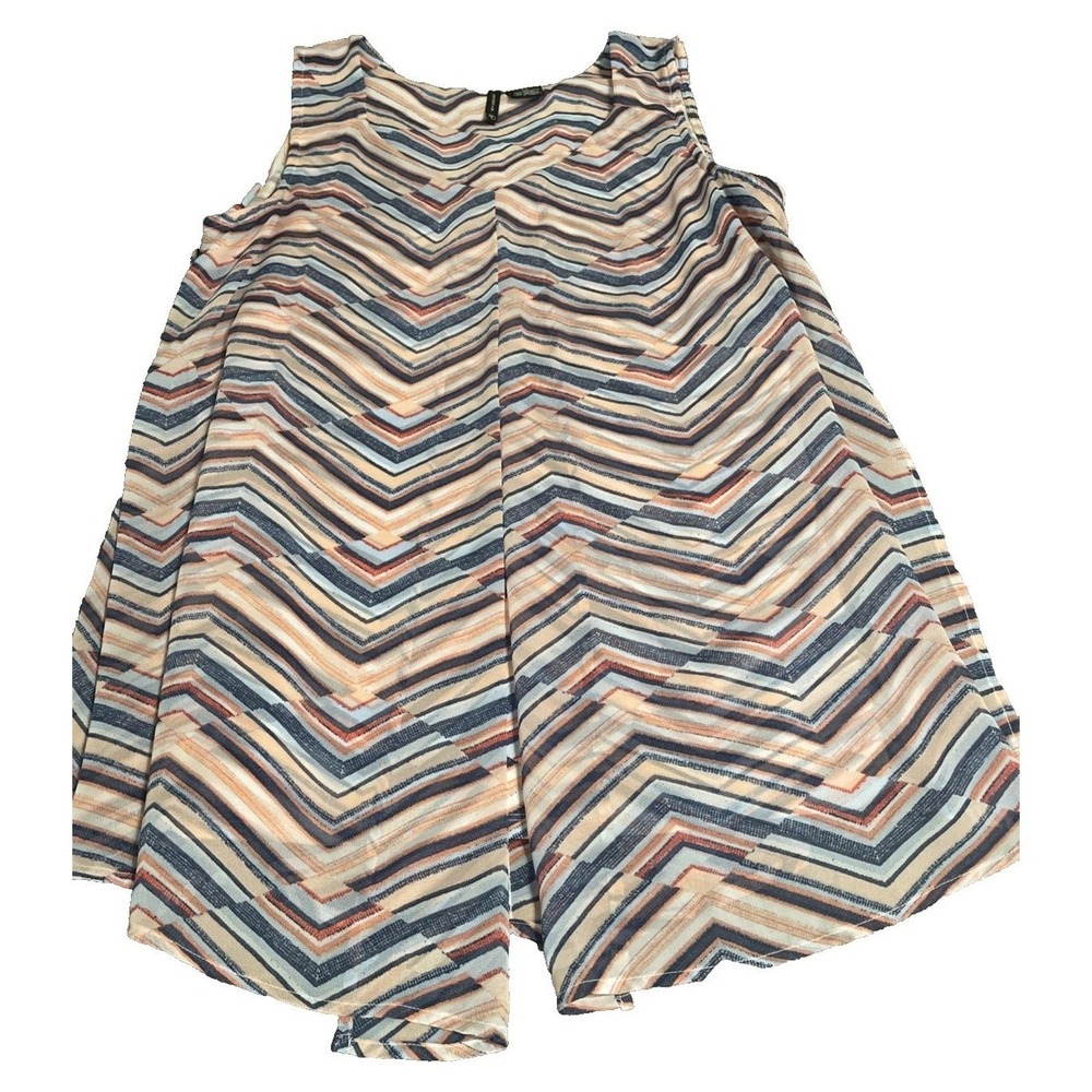 New Directions Chevron Tank Top Women Medium Blue Orange Zig Zag Excellent Flowy